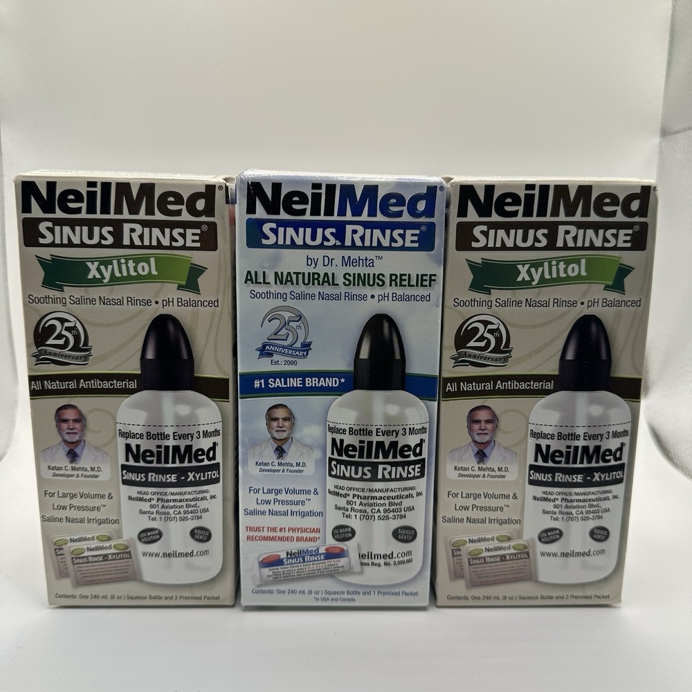NeilMed Sinus Rinse Xylitol (2 Pack) Plus Sinus Rinse All Natural Total Of 3 New